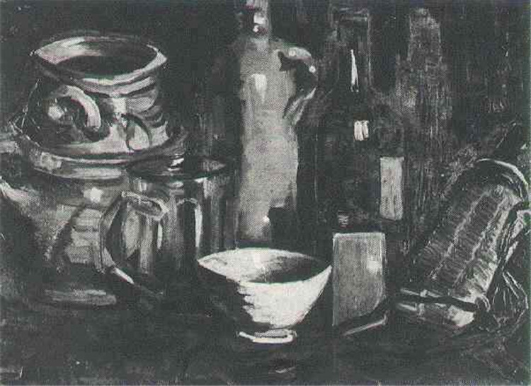 Still Life With Pottery, Beer Glass And Bottle